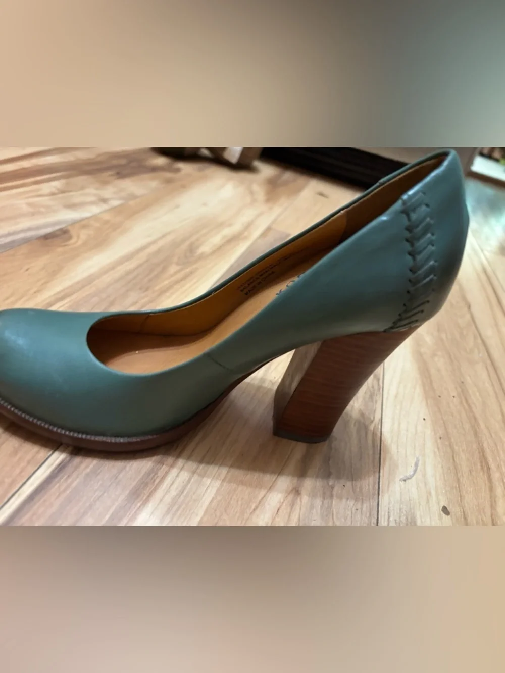 Kork-Ease Green Leather Simone Block Heel Pumps6